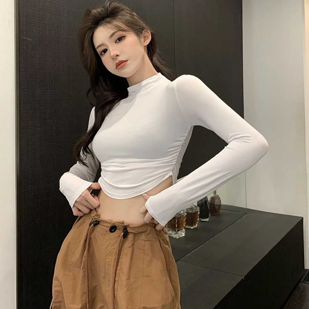 

Stretch Long Sleeve Turtleneck Undershirt for Women Solid Slim Fit Basic Tee Top Suitable for Casual and Daily Wear