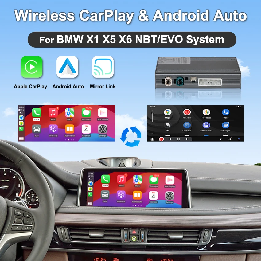 

Wireless CarPlay Android Auto Interface for BMW X5 X6 F15 F16 F18 F85 2014-2020 X1 F48 2016-2020 NBT EVO System Plug-and-Play