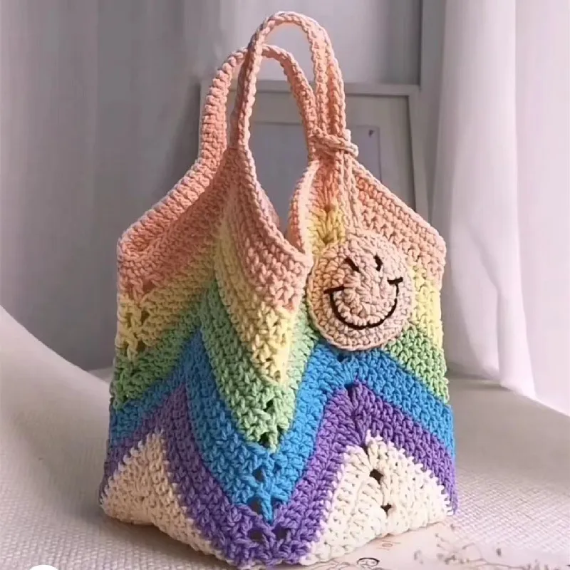 Handmade crochet large capacity shopping bag, shoulder bag, handbag, fashionable women\'s bag