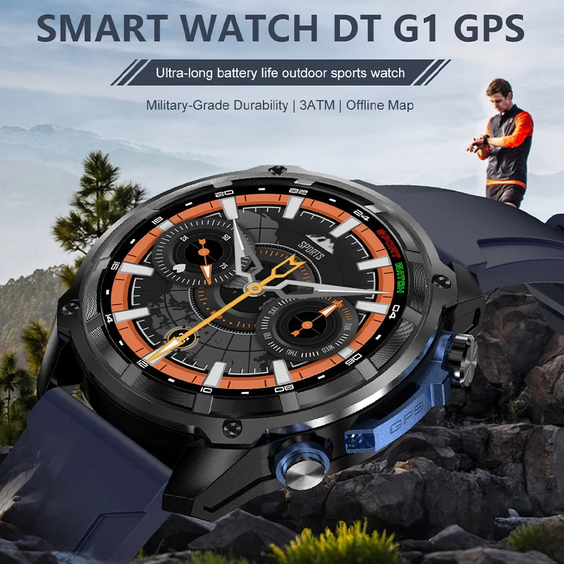 2026New Men GPS Offline Map Military Smart Watch 860mAh Battery 1.43 AMOLED HD Display 3ATM Waterproof Outdoors Military Watches