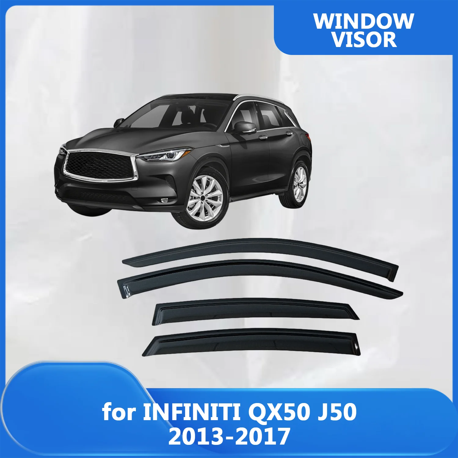 

FOR INFINITI QX50 J50 2013 2014 2015 2016 2017 Side Window Visor Rain Guard Side Vent Deflector Weathershield Outside-Mount Tape