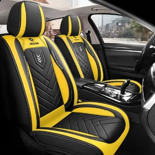 

Zvaluqy07 Faux Leather Car Seat Covers - Universal Fit for Cars, SUVs & Trucks - Black/Yellow