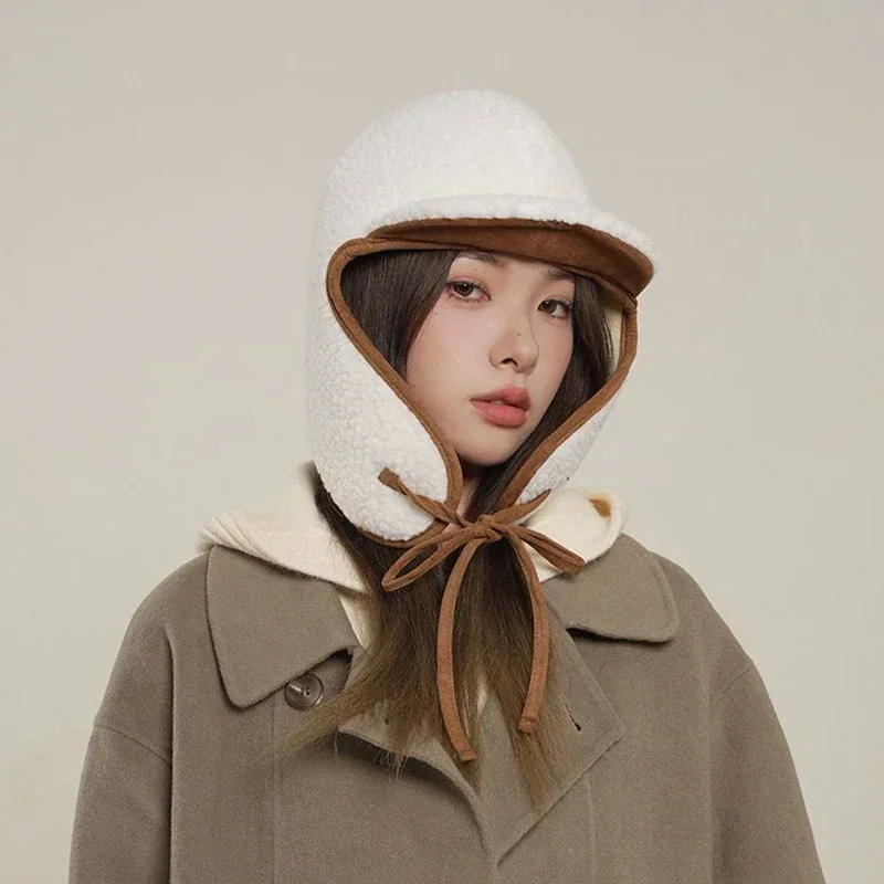Japanese Design Lamb Wool Bomber Hats for Men Women Winter New Outdoor Cozy Earflap Russia Trapper Hat Women\'s Ski Cap Gorras