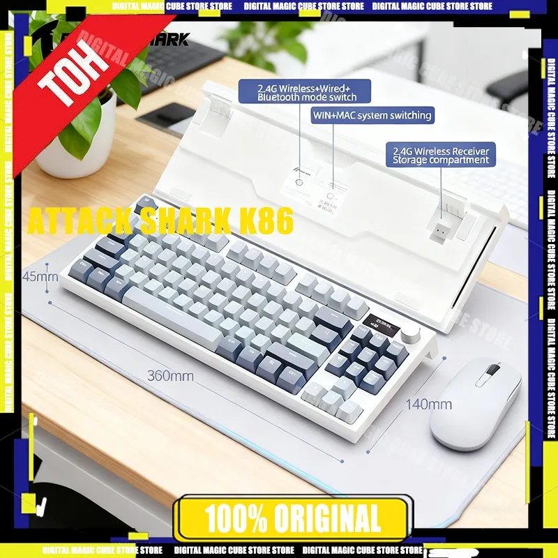 لوحة مفاتيح ميكانيكية لاسلكية Attack Shark K86 TFT عرض مقبض معدني RGB بإضاءة خلفية قابلة للتبديل السريع بلوتوث للألعاب والمكتب #1