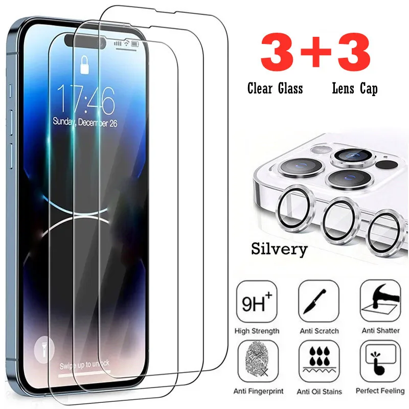 6-in-1-Komplett-Displayschutz aus gehärtetem Glas + Kameralinsenschutz für iPhone 17 16 15 Pro Max 13 Mini 14 Plus 16e 12 11