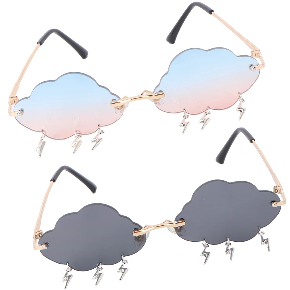 

2 Pcs Sunglasses Unique Cloud Shaped Lenses Charm Rimless Glasses Beach Party Trendy Accessories Lightweight Safe