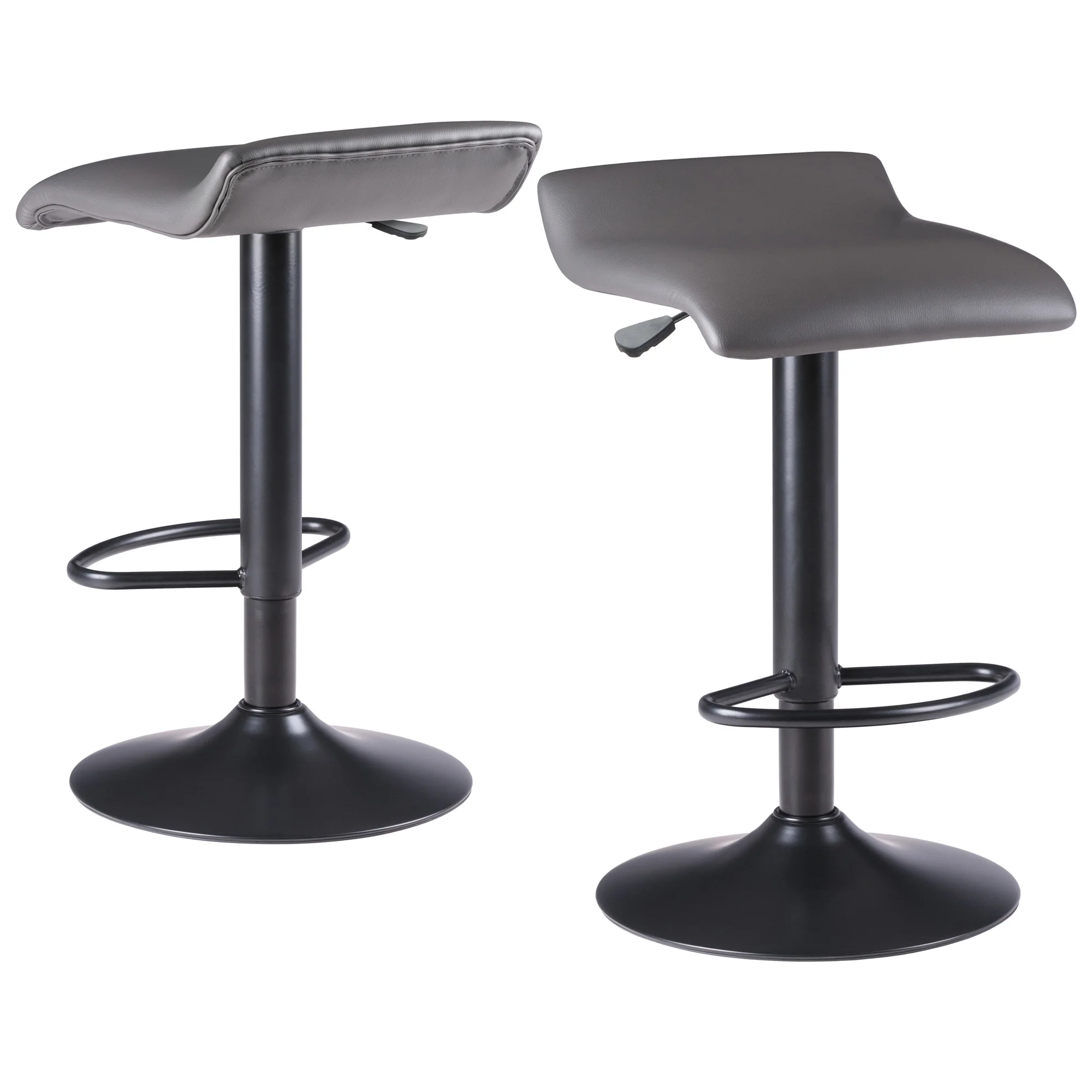 2-Pc Adjustable Swivel Seat Stool Set; Black and Slate Gray