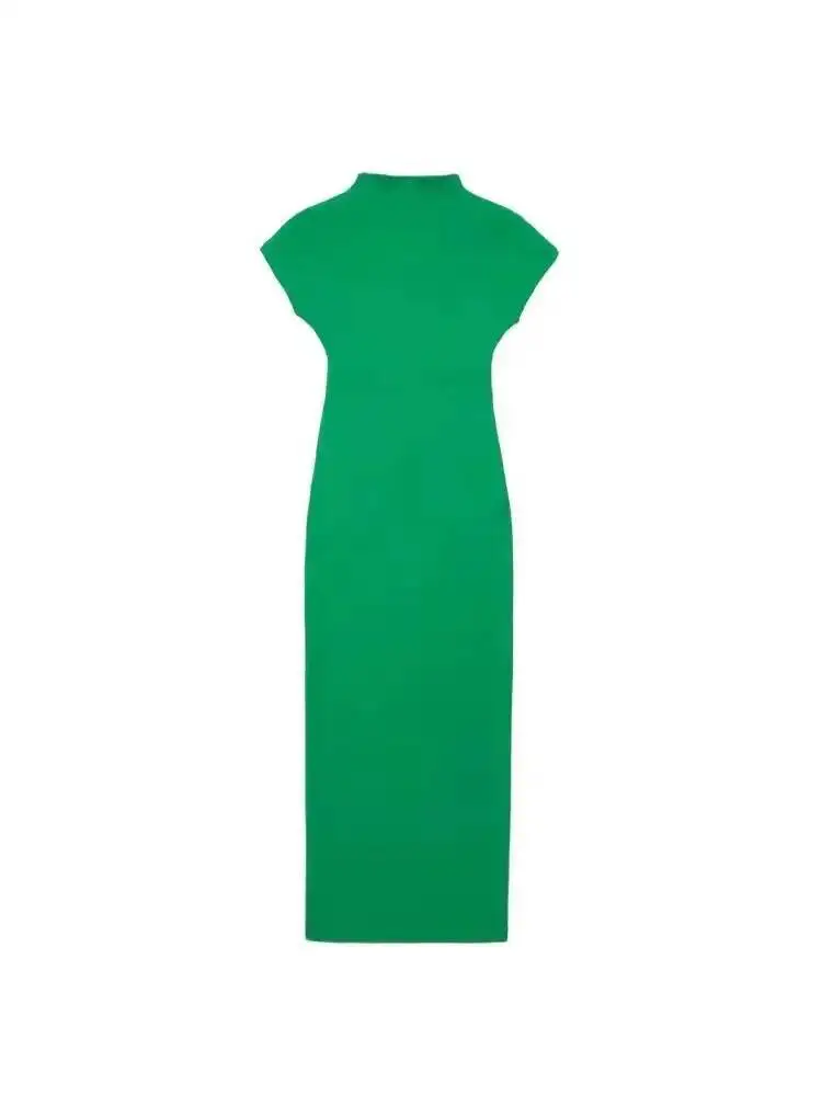 Camiseta vestido largo moda Mujer vestido Midi de punto ajustado Vintage cuello redondo manga corta Vestidos Mujer A3I5