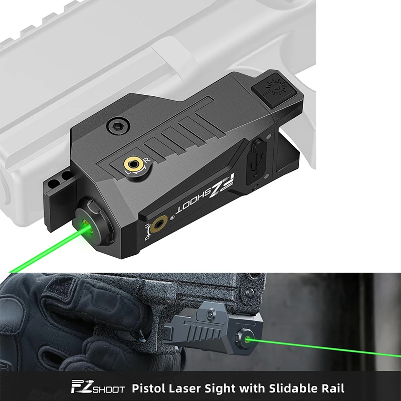 

EZshoot Compact Green Laser Sight Low Profile with Adjustable Slide Rail Rechargeable for Pistol Compatible with 21mm Picatinny