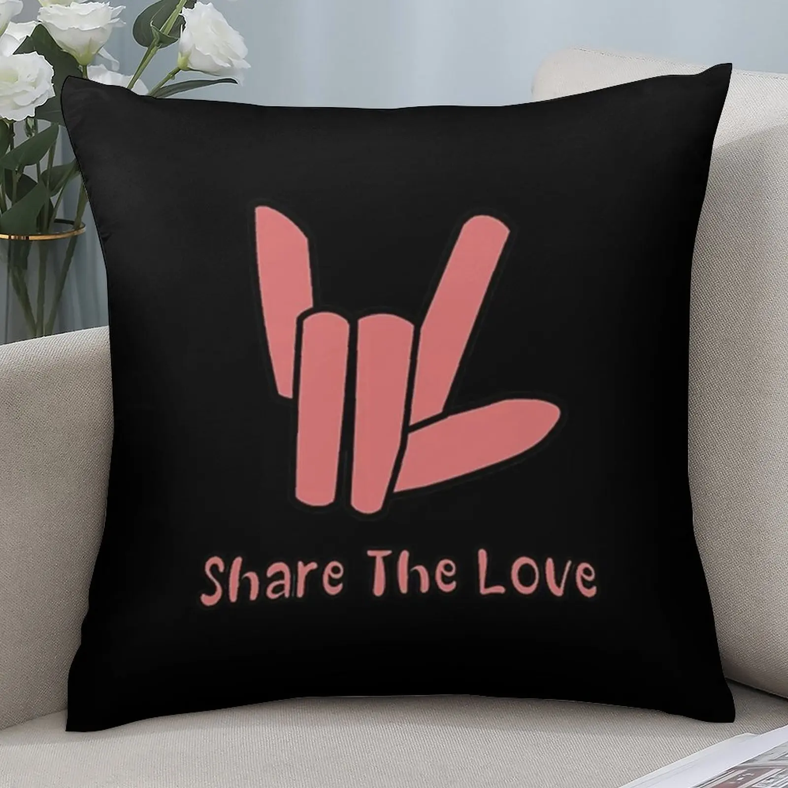 Share The Love Pillow Case, Rock Hand Sign Cushion Cover, Music Festival Home Decor Throw Pillow Slipcover for Sofa Bedroom