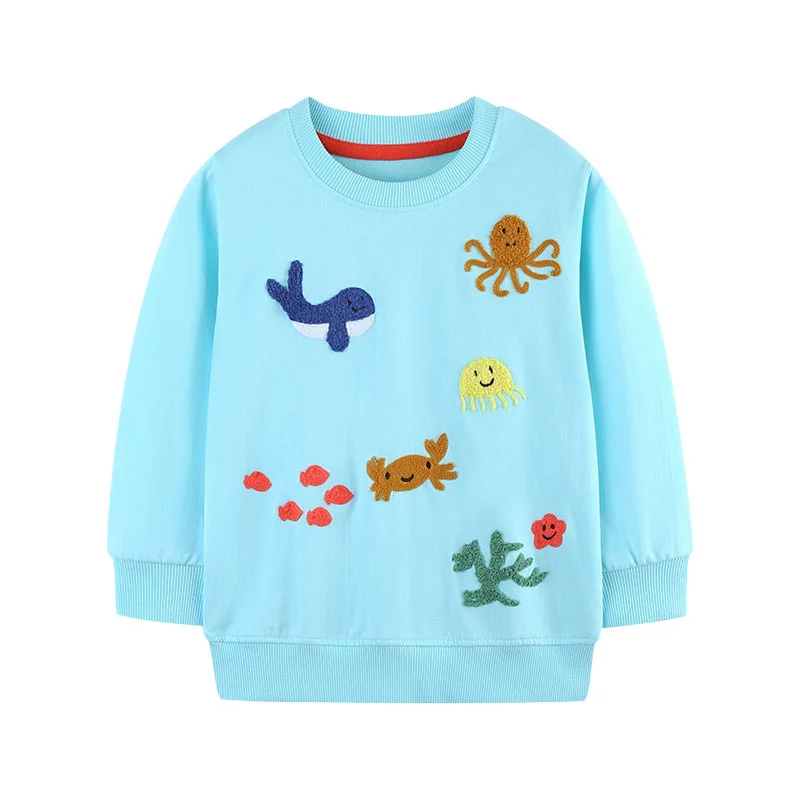 

Jumping Meters 2-7T Girls Sweatshirts Long Sleeve Autumn Winter Children's Clothes Sea Animals Embroidery Blue Cute Baby Tops