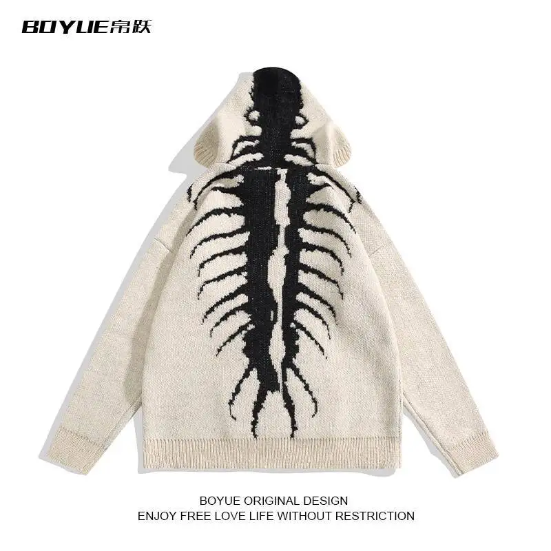 Unique Dark Style SweaterTeenagers' Hip Hop Loose Hooded Knitwear Street Fashion