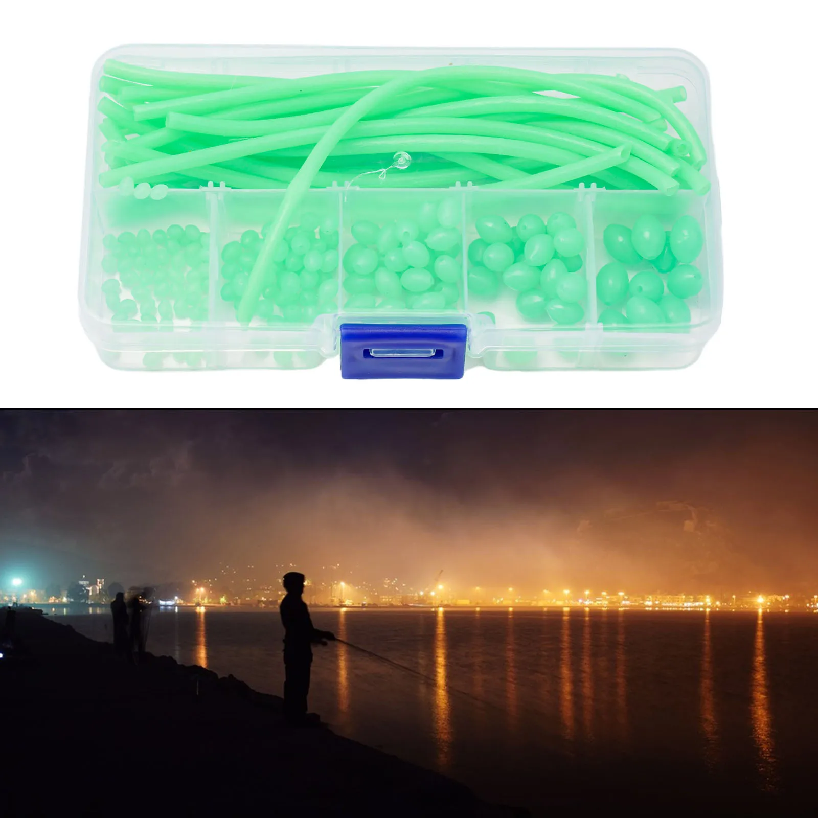 

171Pcs/set Luminous beads kit 4-10mm Beads Green Luminous Beads Set Luminous-Tube Night Fishing Practical