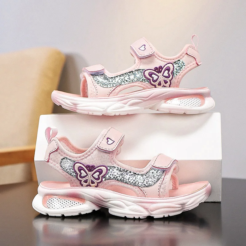 Korean Style Sweet Style Sandals Summer Solid Color Girls Baby Sandals Open Toe Small PU Slipper Shoes Size 28-38