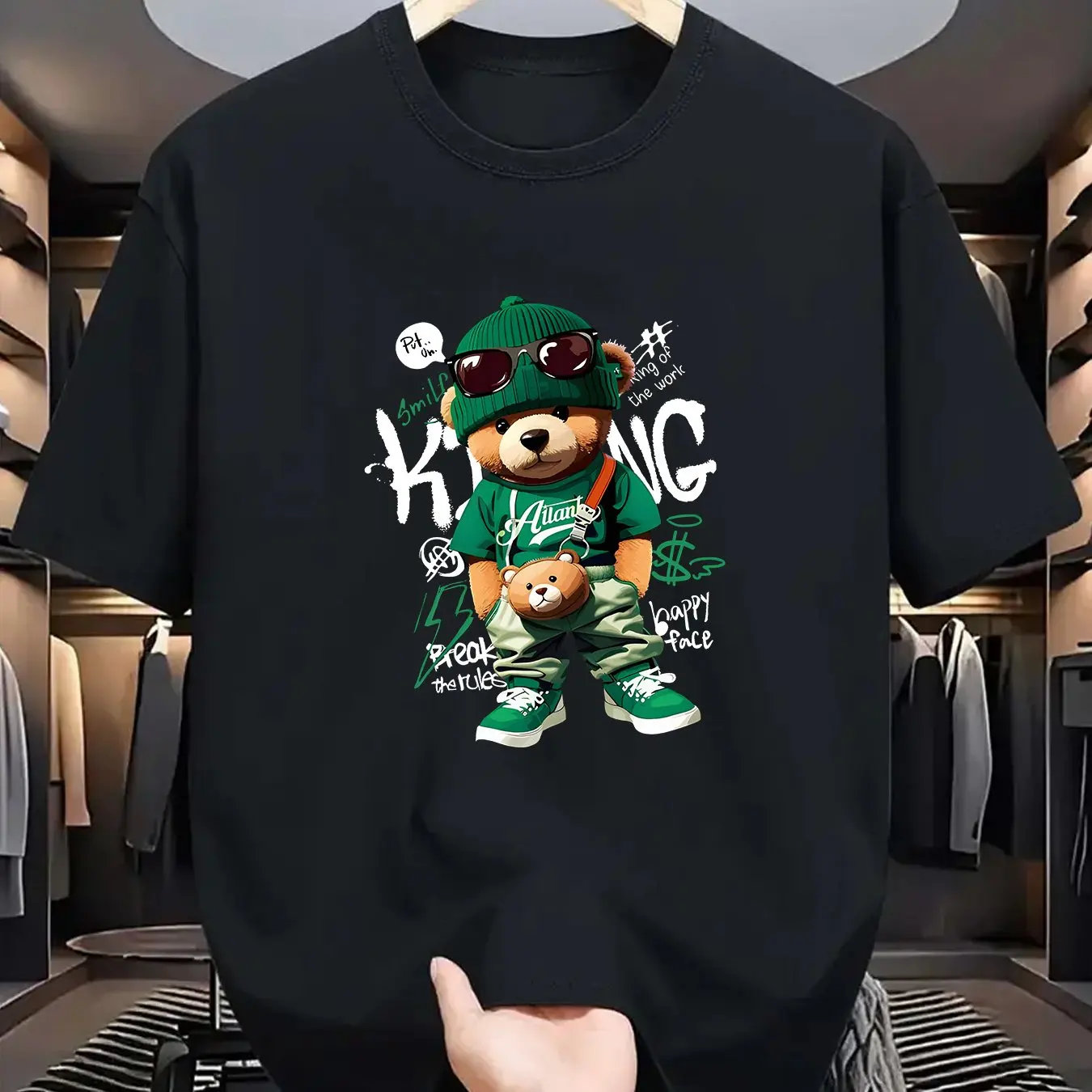 

2026 Весна/Лето Мужская модная повседневная одежда из 100 хлопка с геометрическим рисунком медведя