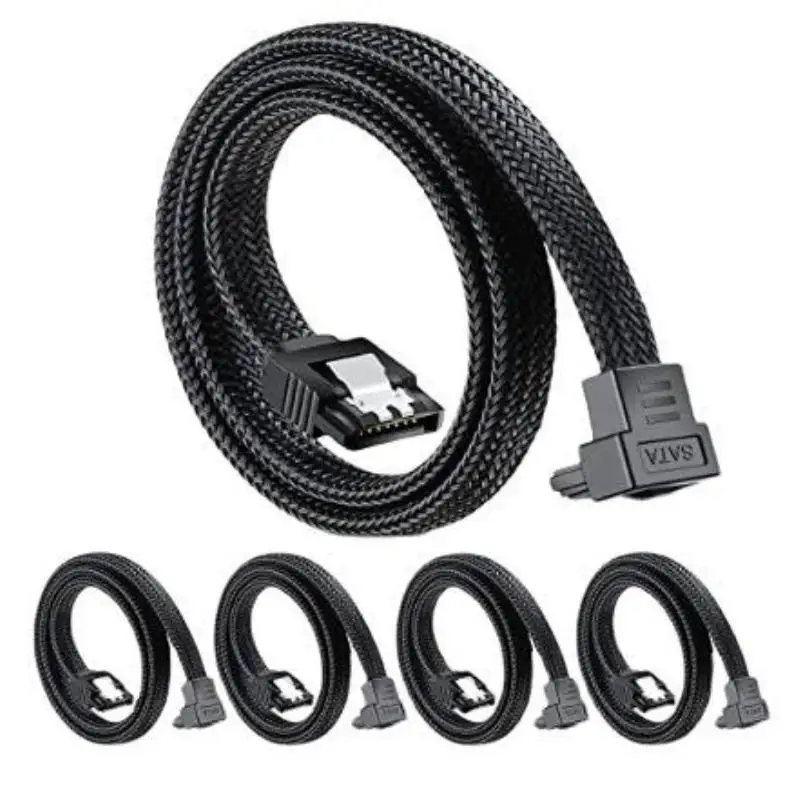 High Speed 6Gbps Braided SATA III Cable 90° Angled Connector for Internal SSD HDD Desktop PC DIY Builds Use