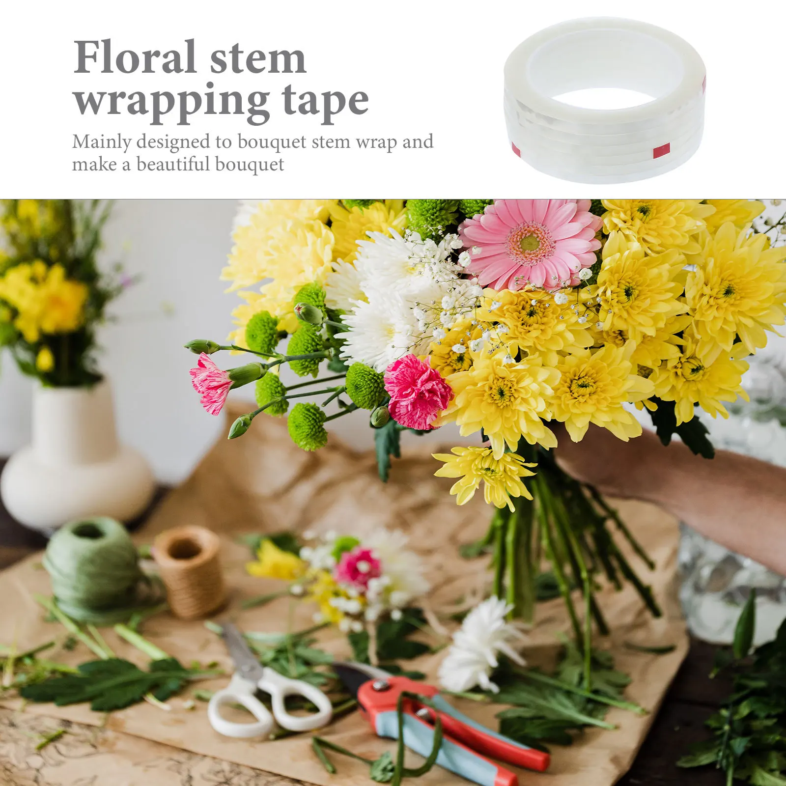 

6pcs 6 Rolls Floral Tape For Bouquet Stem Wrapping 66M Clear Flower Packaging Craft Tapes Diy Wreath Making Supplies