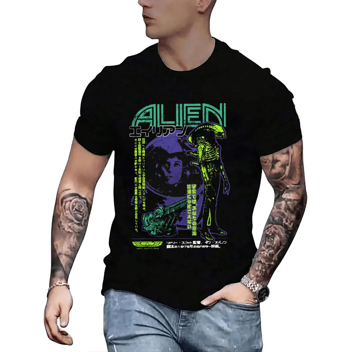 

Alien Japanese Geek T-Shirt Retro Sic fi Lv-426 Horror Monster Predator Xenomorph Ellen Ripley print tops large size Streetwear
