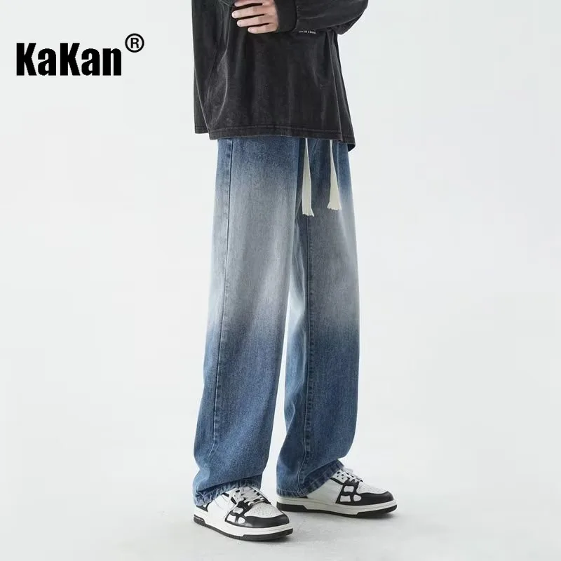 Kakan - Europe and The United States New Loose Straight Jeans Men's, High Street Gradient Black Niche Long Jeans K63-1019