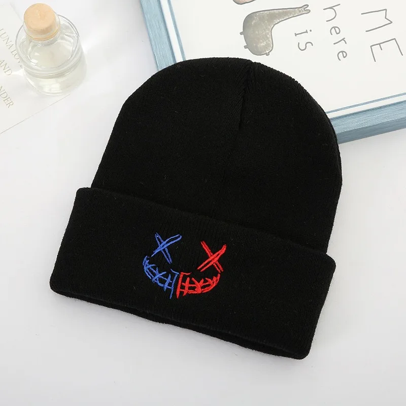 1PC Smile Beanie For Women Embroidery Slouchy Knit Beanie Hat Unisex Winter Hat Skull Cap Soft Stocking Hats