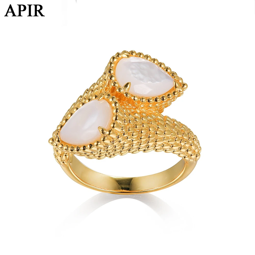 APIR Snake Design Ring Three Drop Shape Bohemian Style Women's Water Drop Ring Paved with 5A Zircon Exquisite Jewelry Ring