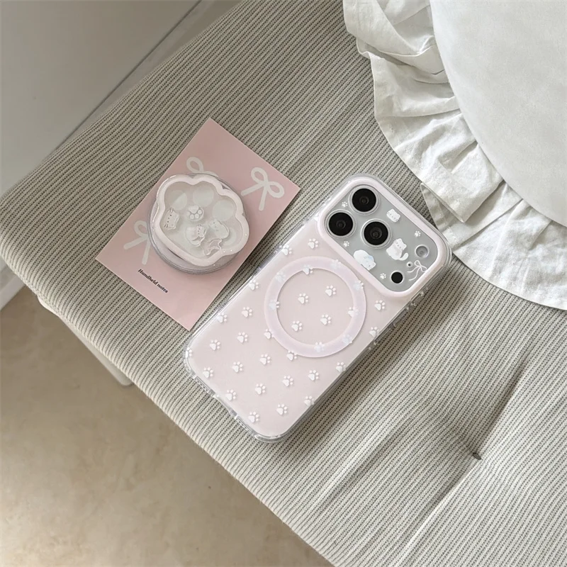 

Kawaii Cartoon Cat paws Magnetic Stand Phone Case For Apple iPhone 17 Pro 16 15 14 Pro Max Back Cover For iPhone 16 Pro Max Fund