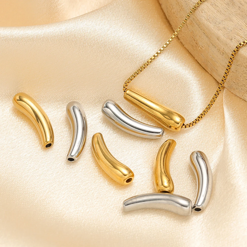 5Pcs Stainless Steel PVD Gold Plated Curved Tube Bead Charms for DIY Necklace Findings Jewelry Bracelet Making Material Supplies image 3
