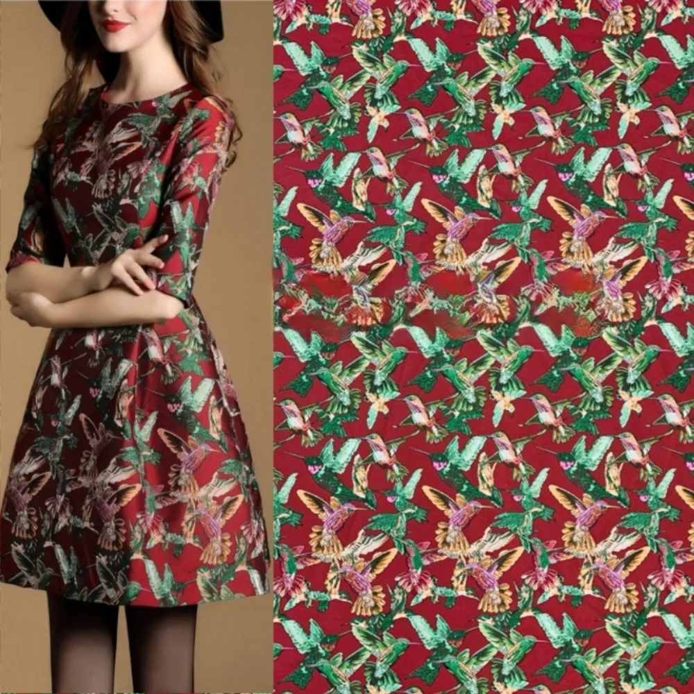

Yarn Dyed Brocade Jacquard Fabric Stray Birds Suit Coat Dress Fashion European Brand Design Wholesale Material Cloth by Meter