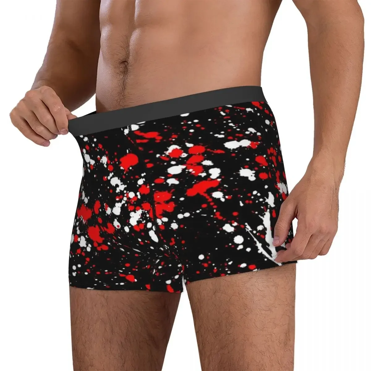 Boxer Underpants Shorts Red And White Paint Splatters On Black Panties Men's Ventilate Underwear for Homme Man Boyfriend Gifts