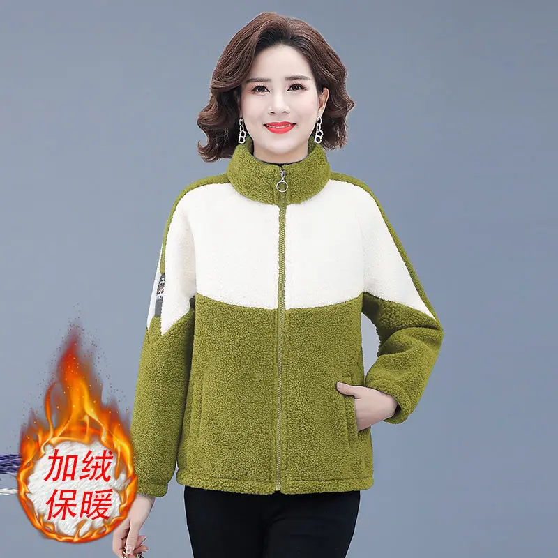 Grain Fleece Coat Women Plush Thick Warm Autumn Winter Jacket Ladies Loose Simple Fashion Splice Large Size Outewear Female 2717