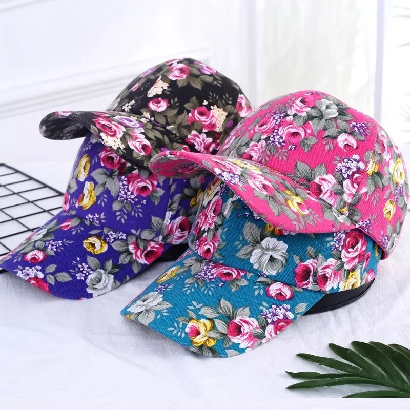 Fashion Women's Summer Cap Floral Print Trucker Hat Outdoor Streetwear Cap Female Baseball Cap With Flowers And Plants Design