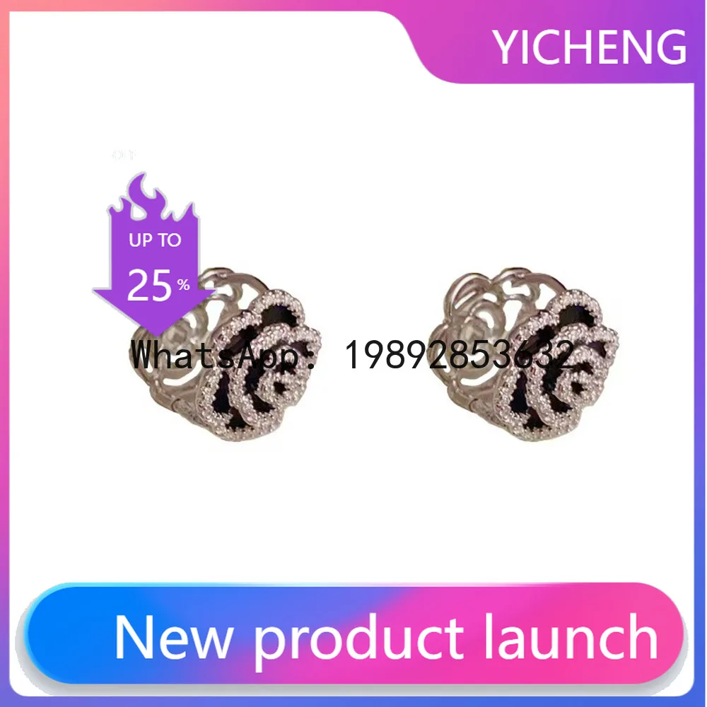 Niche, unique black reversible camellia ear cuffs - minimalist chic, everyday versatile earrings