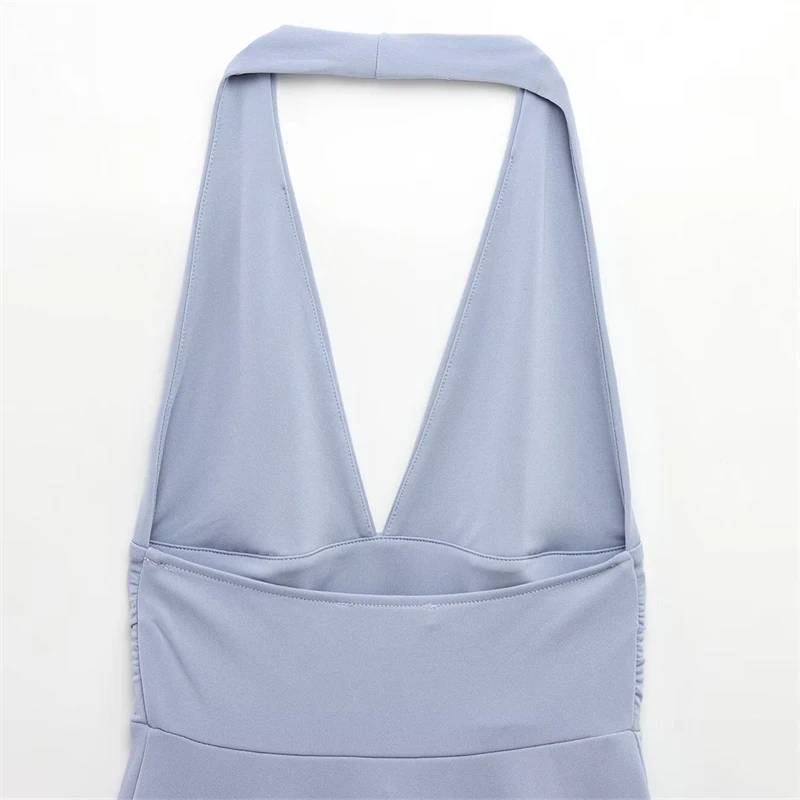 KEYANKETIAN 2025 Zomer Nieuwe vrouwen Halter V-hals Backless Slanke Mini Jurk Effen kleur Mode Sexy Mouwloze A-lijn Jurken