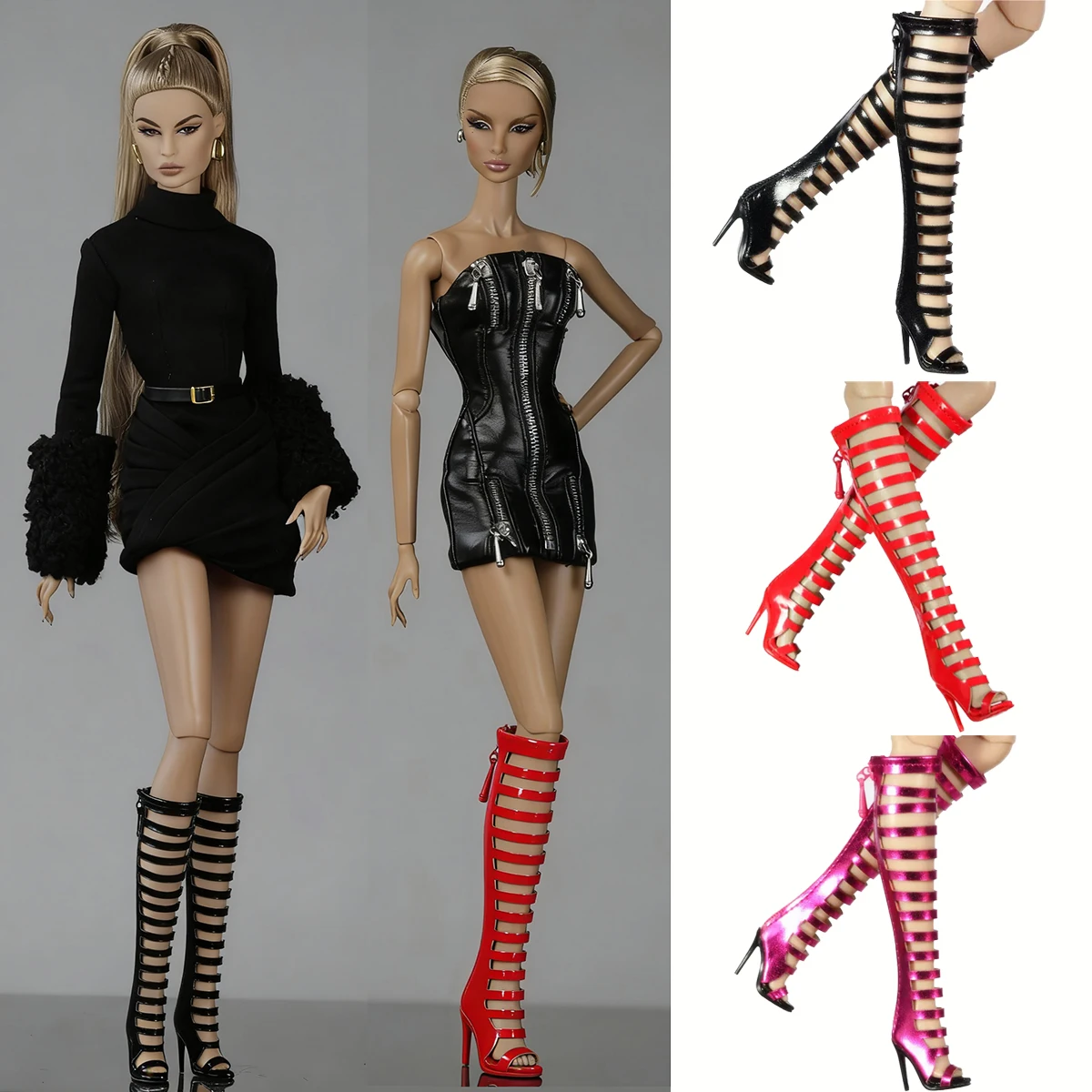 

1/6 Supermodel Doll Shoes Parts Fashion Mid-calf Boots High Heels Elegant Cool Personalised Sandals For FR2 NU.FAC Babi Xianxian