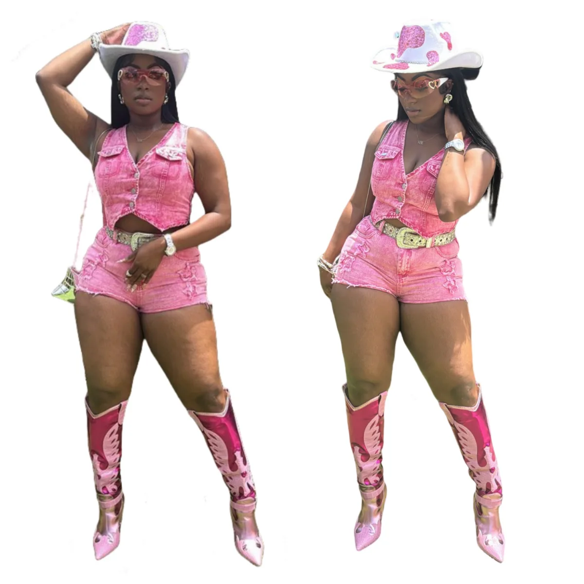 

Women Denim 2 Piece Sets Short Vest Jacekt Pants Outfits 2025 Sleeveless Tank Top Sexy Party Night High Waist Shorts Suit summer