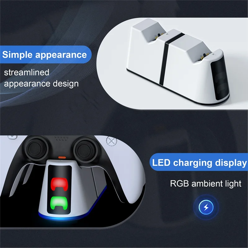 ABGN RGB Led cargador de controlador Dual para PS5/controlador Dualsense inalámbrico delgado Joystick Gamepad base de carga