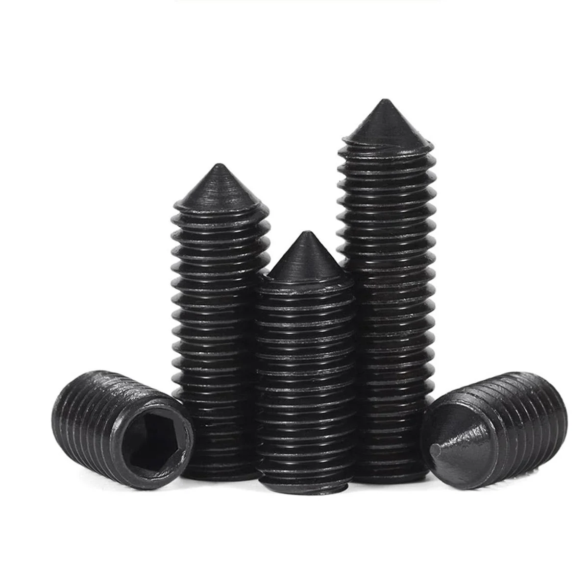 M2 M2.5 M3 M4 M5 M6 M8 M10 M12 M14 M16 Grade 12.9 Black Carbon Steel Hex Hexagon Socket Set Screws Cone Point Grub Screw DIN914