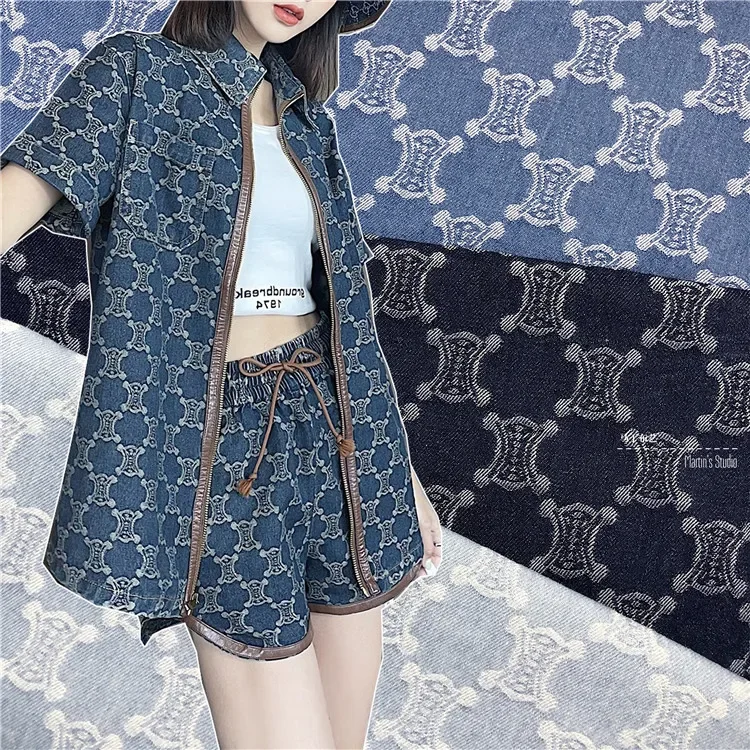 Internet Celebrity Jacquard Denim Fabric, French Old Flower Cloth Washed Luggage Clothing Designer Fabric DIY Handmade Fabric