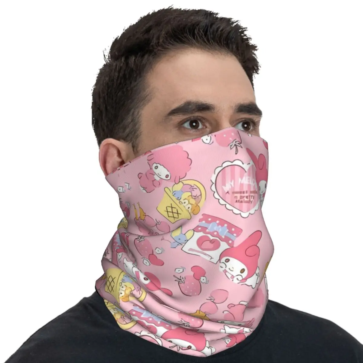 Capa facial macia sem costura impressa, My Melody Bandana, Máscara de bicicleta engraçada, Caminhadas e Camping, Balaclava à prova de vento