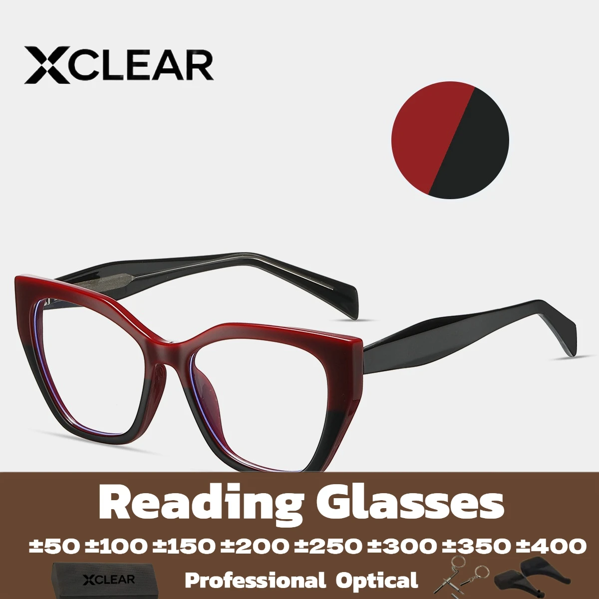 

XCLEAR Reading Glasses Prescription Glasses Customized Cat Eye Square Anti Blue Light Lightweight Skinny Face Fashion Eyewear