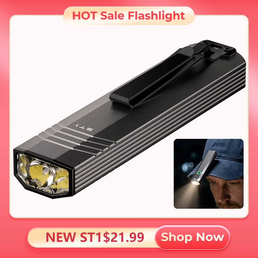 SOFIRN ST1 Pocket Flashlight 1500LM with Clip 226M Rechargeable Torch IPX7 Waterproof EDC Light for Camping Fishing Outdoor Use