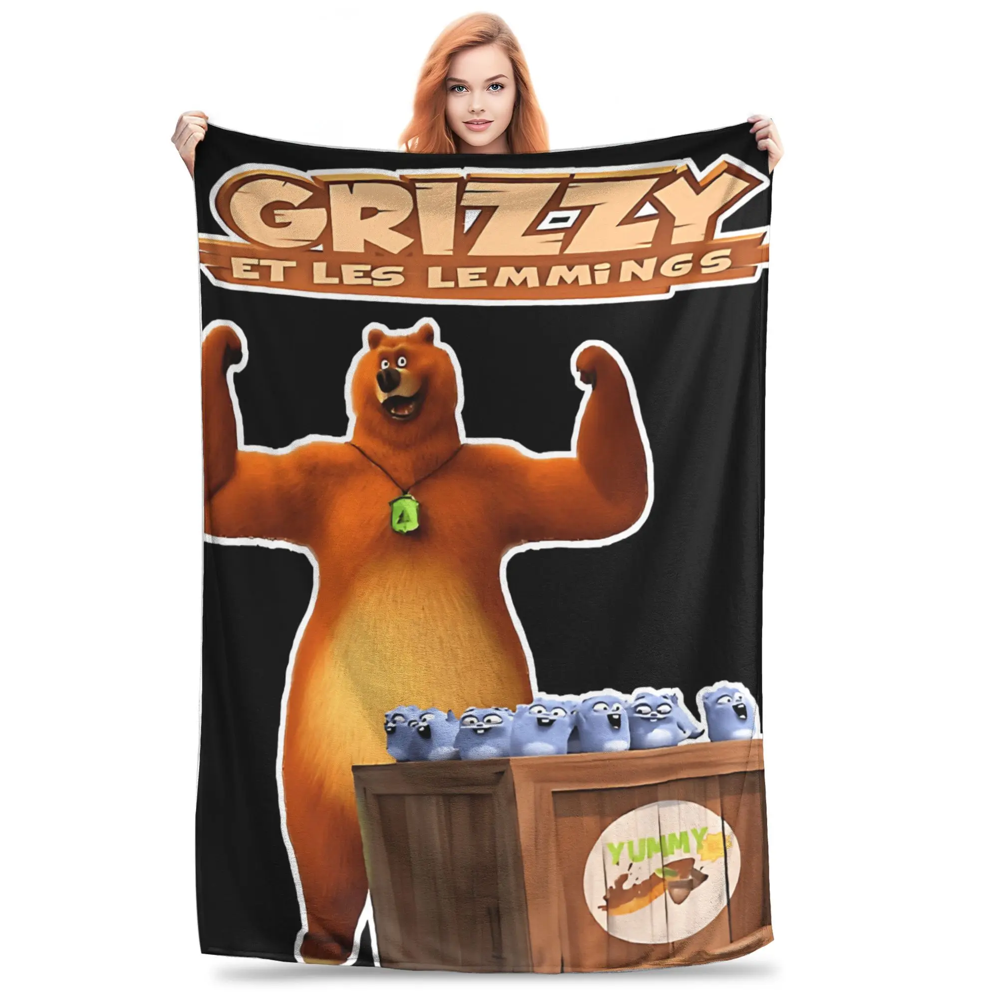

Grizzly and Lemmings Survival Journeys Flannel Blanket Winter for Children Bedroom Funny Bedspread Sofa Bed Cover
