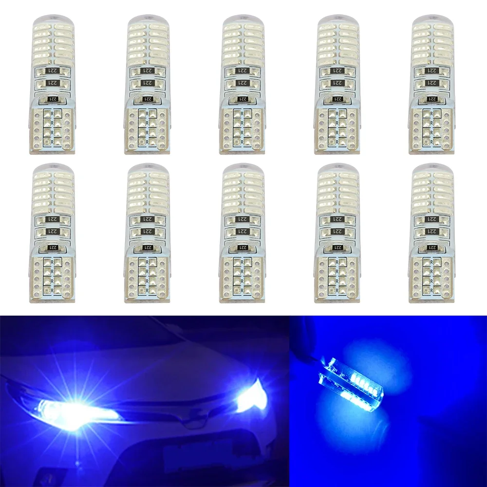 

10Pcs Blue Car Led Bulb T10 24SMD Modeling Reading Light Silicone Shell Dome Wedge License Plate Taillights Parking Headlights