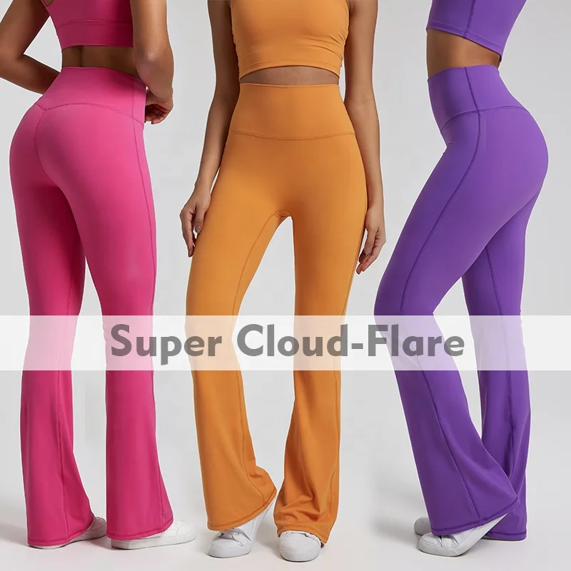 

SHINBENE Super Cloud 30" Nylon High Waist Bootcut Yoga Leggings 8 Way Stretch Flattering Fit Flare Leggings