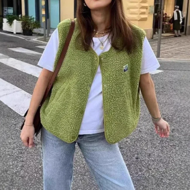 Colete de lã casacos femininos outono inverno jaqueta sem mangas pele quente casaco duplo breasted jaquetas ao ar livre solod outerwear caot