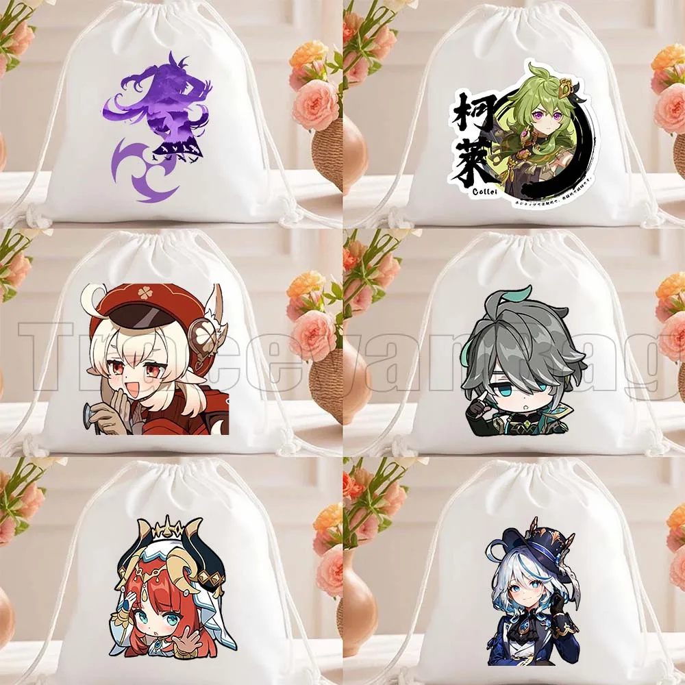 

Chibi Hu Tao Xiao Collei Alhaitham Genshin Impact Furina Nilou Venti Thoma Zhongli Anime Drawstring Bag Soccer Backpack Sackpack