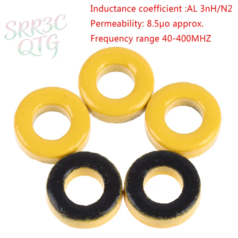 T37-6 Iron powder cores 9.5*5.2*3.3mm AL=3.0nH/N2 8.5uo Iron dust core Ferrite Toroid Core Coating yellow gray