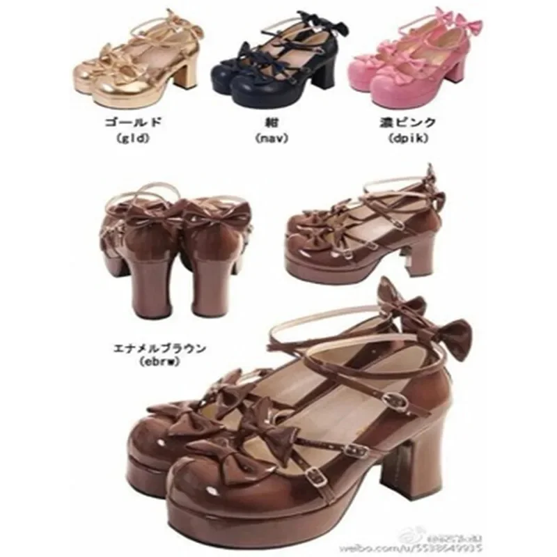 

New 10cm high heel bow cross band muffin large Lolita shoes 2022