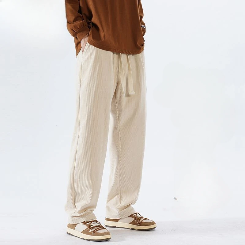 

Men's Sweatpants Corduroy Straight Wide Leg Trousers Korean Style Needle Track Male Sports Pants New Items in Comfortable Long