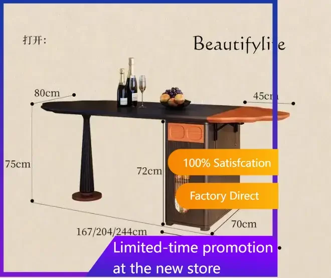 N French retro island dining table foldable multi-functional small apartment wall dining table household